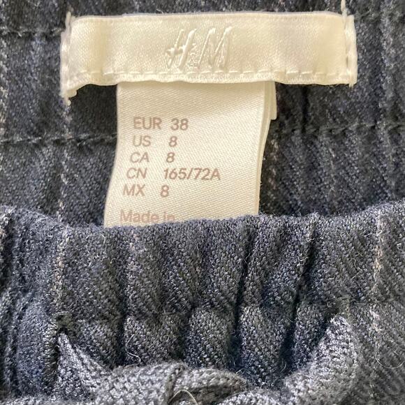 H&M pinstripe drawstring waist pants ladies 8 dark blue tapered trousers - Picture 6 of 8